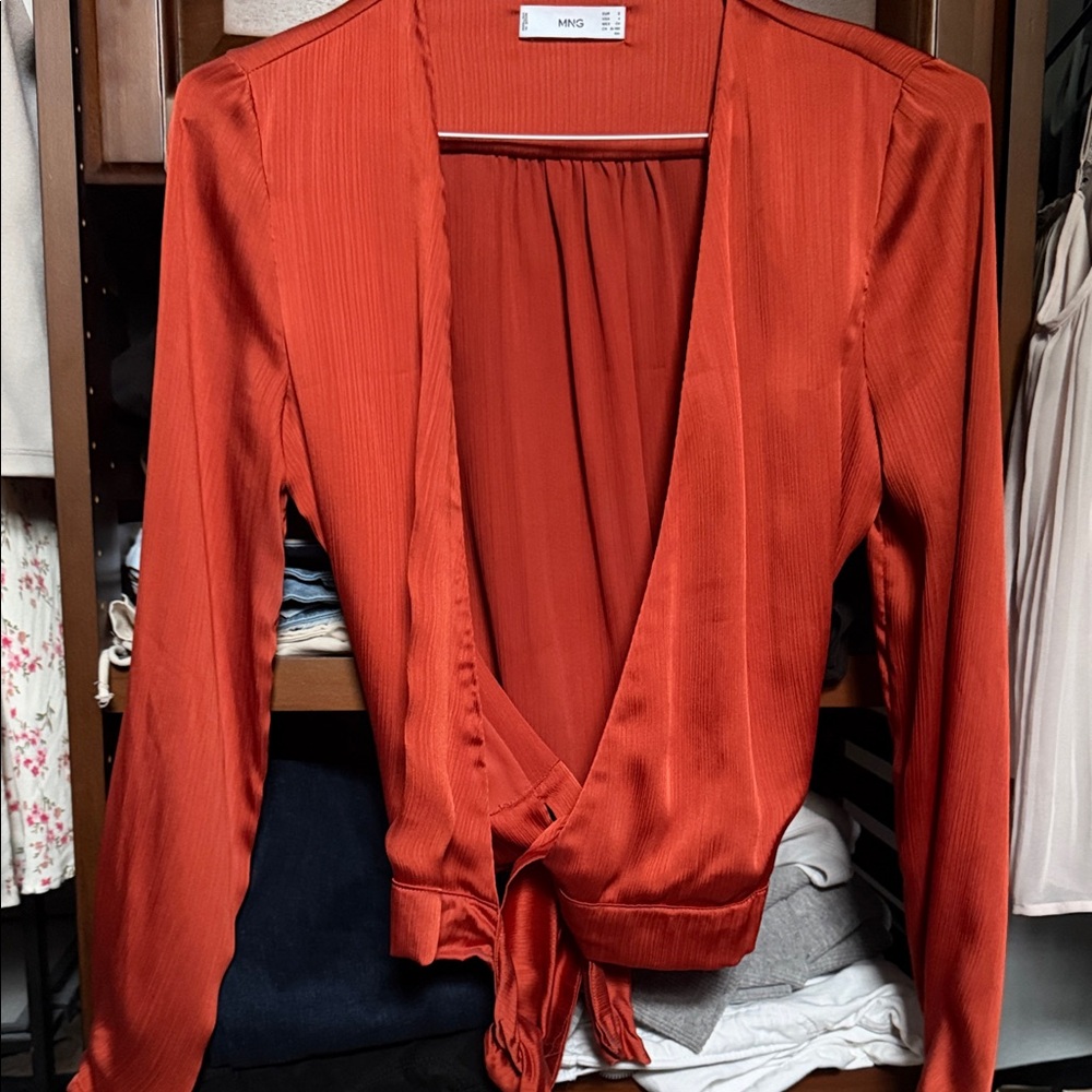Mango Women's Deep Orange Wrap Blouse